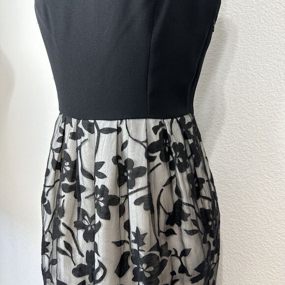 Halston Heritage Dress Women Size 4 Black Fit Flare Flower Lace Tulip Skirt - Picture 8 of 16